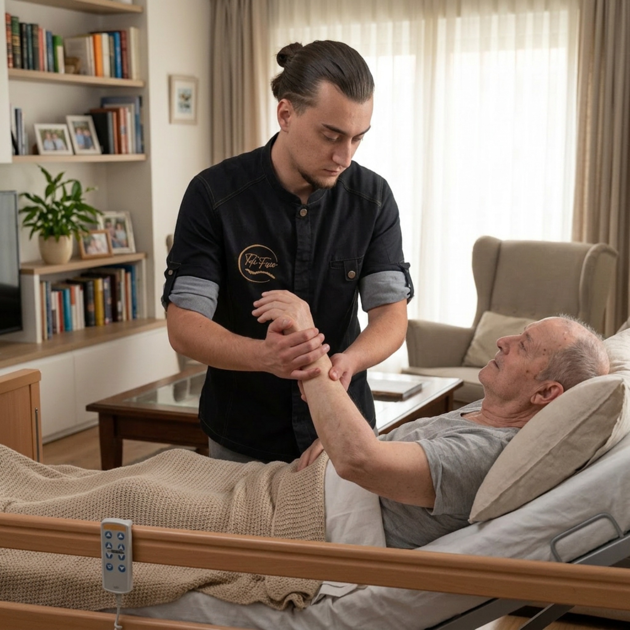 Fisioterapeuta trabajando la movilidad de un paciente con fisioterapia neurológica